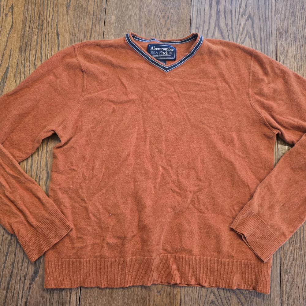 Vintage 90s Abercrombie & Fitch Wool Blend V Neck Sweater XL Burnt Orange